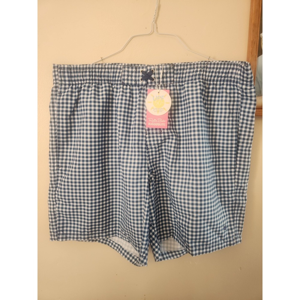 NWT Mens‎ Rugged Butts Blue Gingham Check Swim Trunks Size XL Preppy Summer